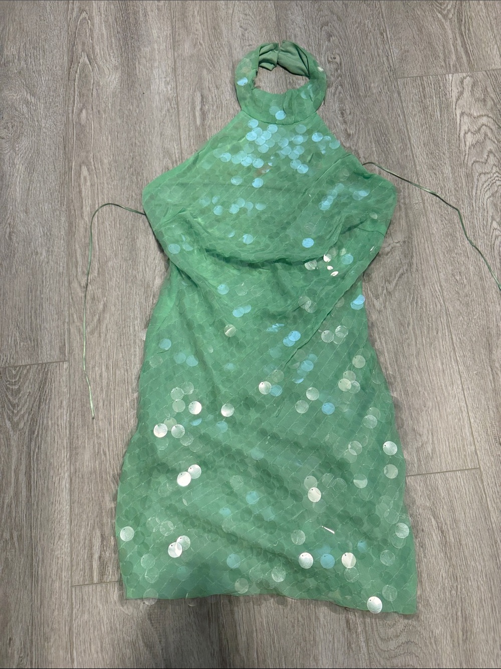 Green Sequin Halter Mini Dress